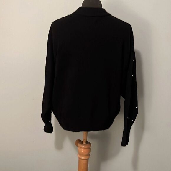 H&M Womens Black Faux Pearl Embellished Mock Neck Wool Blend Pullover Sweater XS - Picture 3 of 8